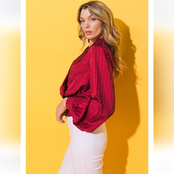 None Tops - I think I'm falling in love red jacquard satin top